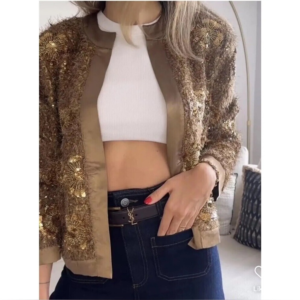 Zara Gold Sequin Bomber Jacket - Picture 5 of 8